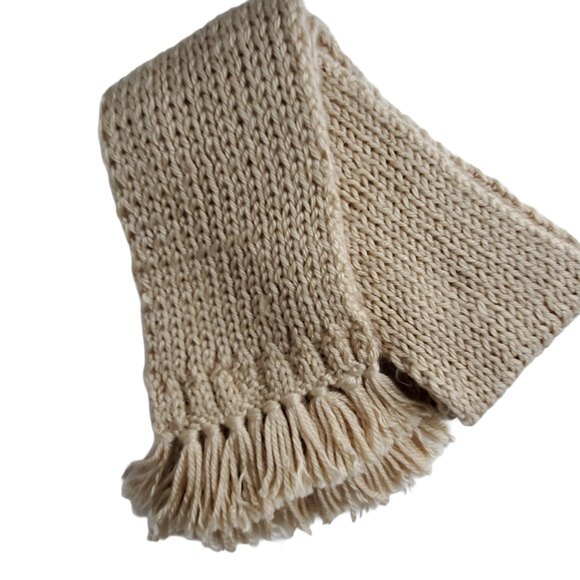 Beige Tan Long Fringe Knit Scarf - Picture 3 of 8
